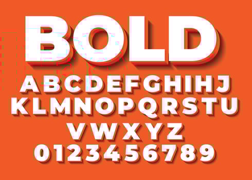 3D letters and numbers set, Bold font typeface, Orange and white uppercase alphabets, Illustrator text effect vector