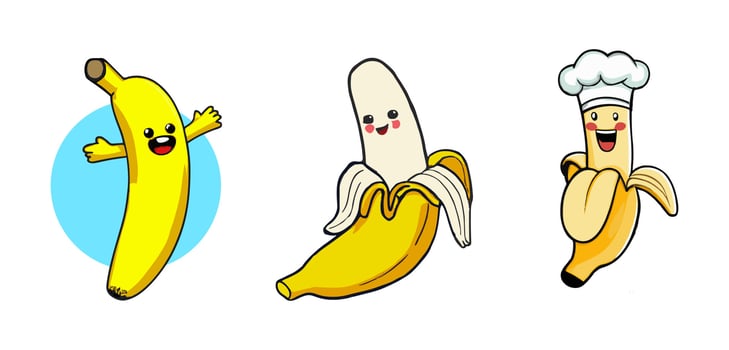 Banana cartoon mascot logo design. Flat style logo. Vector Icon Illustration.