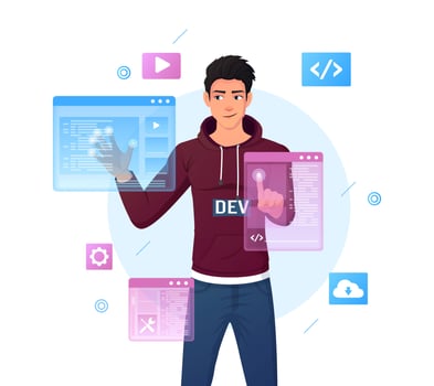 Web Development Programmer and Code Testing in Augmented Reality Illustration vector