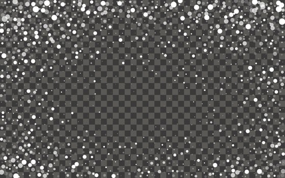Snowfall and falling snowflakes on dark transparent background. White snowflakes and Christmas snow. Vector illustration