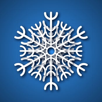 Paper cut snowflake. White snowflake on blue background. Christmas and New Year decoration elements. Vector illustration