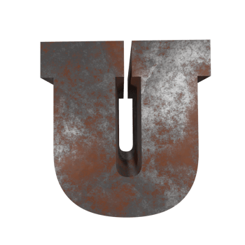 iron rusty text effect letter U. 3d render png