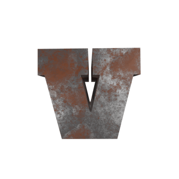 iron rusty text effect letter v. 3d render png