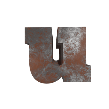 iron rusty text effect letter u. 3d render png