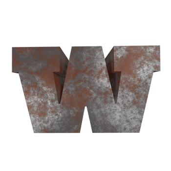 iron rusty text effect letter w. 3d render png