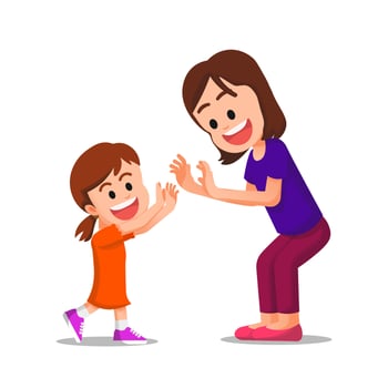 a little girl does a double high five with her mother vector