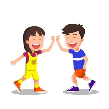 two happy little kids doing high five vector