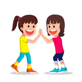 two little girls do a double high five vector