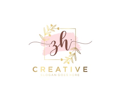 Initial ZH feminine logo. Usable for Nature, Salon, Spa, Cosmetic and Beauty Logos. Flat Vector Logo Design Template Element.