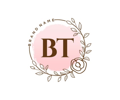 Initial BT feminine logo. Usable for Nature, Salon, Spa, Cosmetic and Beauty Logos. Flat Vector Logo Design Template Element.