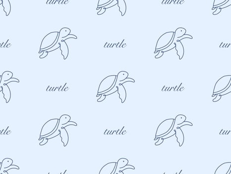 Turtle cartoon character seamless pattern on blue background vector
