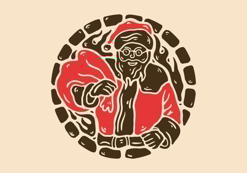 Illustration drawing of santa claus carrying a sack full of gifts vector