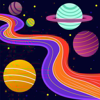 bright colorful abstract design with planets and winding road vector