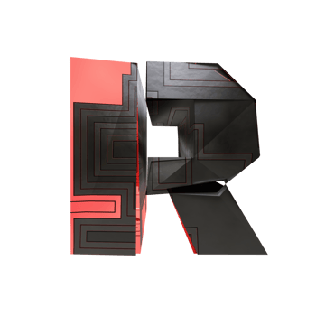 sci-fi text effect letter R. 3d render png