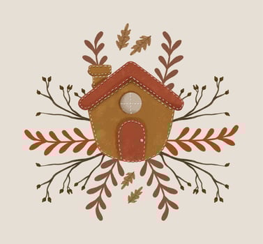 Gingerbread with Dried Autumn Leaves Composition Vector Illustration