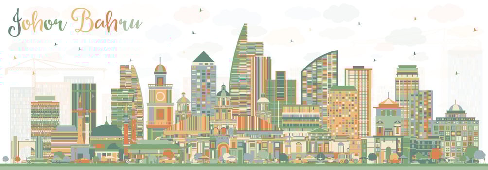 Johor Bahru Malaysia Skyline with Color Buildings. vector