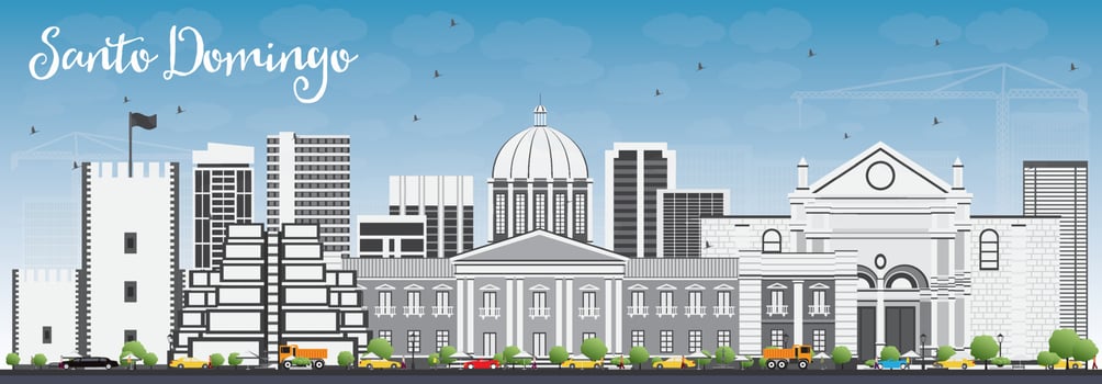 Santo Domingo Skyline with Gray Buildings and Blue Sky. vector
