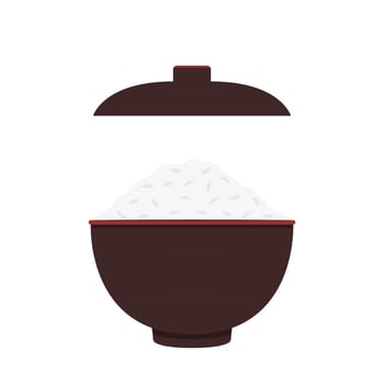 Rice in the bowl. Vector stock of cooked rice in a ceramic bowl. Japanese rice.