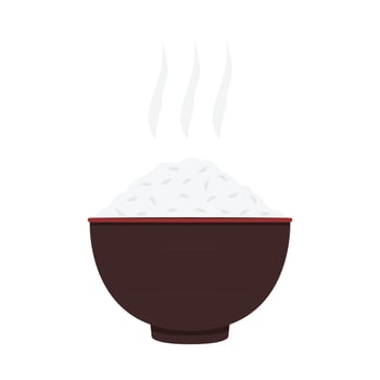 Rice in the bowl. Vector stock of cooked rice in a ceramic bowl. Japanese rice.