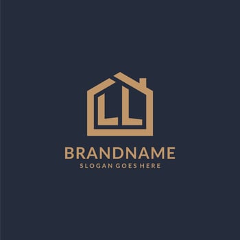 Initial letter LL logo with simple minimalist home shape icon design vector
