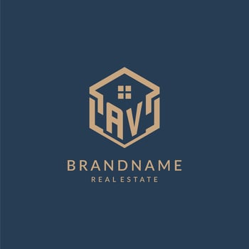 Initial letter AV hexagonal house roof shape icon logo design vector
