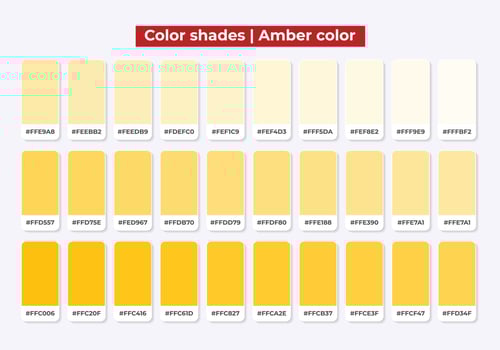 Amber color shades with RGB HEX for textile, fashion design, paint vector