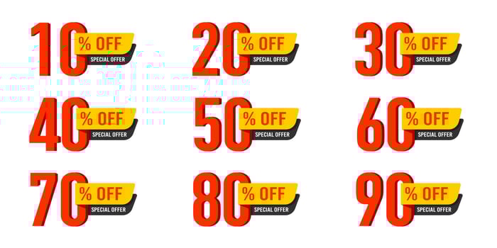 Set of numbers discounts for sale or marketing banner. Vector illustration.