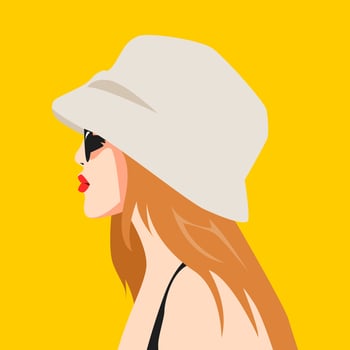 portrait of a beautiful girl face side view. wearing a bucket hat and glasses. avatar for social media. colored. for profile, template, print, sticker, poster, etc. vector illustration