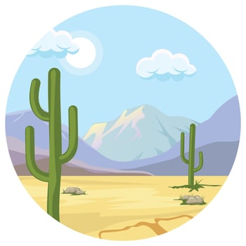 Landscape cactus nature beautiful illustration. vector