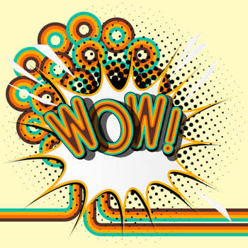 WOW  retro lettering with shadows, halftone pattern on retro poster  background. Vector bright illustration in vintage pop art style.