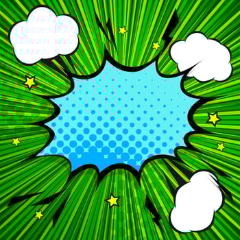 Retro comic design explosion on green background. vector