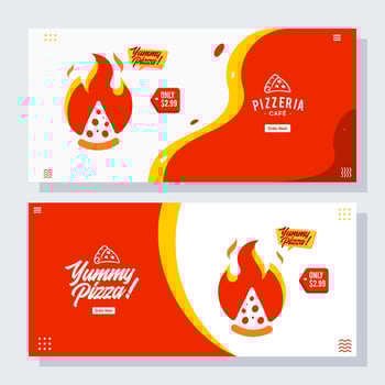 pizza pizzeria flyer vector set collection cartoon banner web ui ux ads illustration background with sausage icon, promotion for website homepage