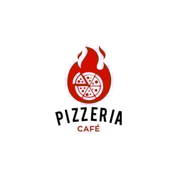 hot pizza logo with fire flame spicy hot icon for a cafe and restaurant business vector
