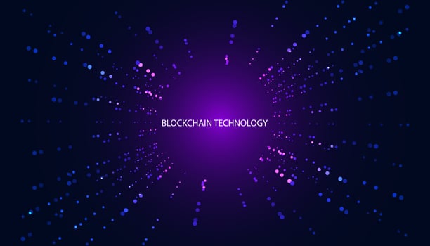 Abstract blockchain digital technology modern blue on blue background beautiful purple copy space background vector