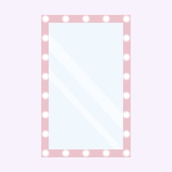 Makeup vertical mirror with frame and light bulbs. vector