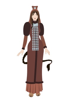 Sakha girl. Yakut woman isolated vector illustration. Beautiful woman in traditional Yakut dress. Full length middle Asian female. Yhyakh costume.