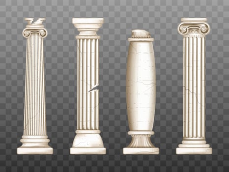 Baroque pillars, roman renaissance cracked columns vector