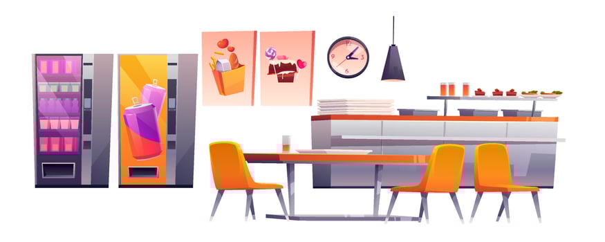 School cafe, college canteen, dining room stuff vector