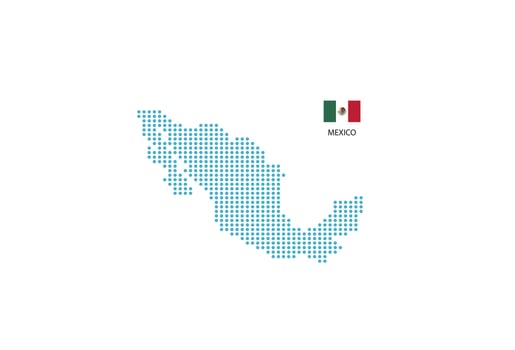 Mexico map design blue circle, white background with Mexico flag. vector