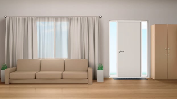 Living room interior with couch and wardrobe. vector