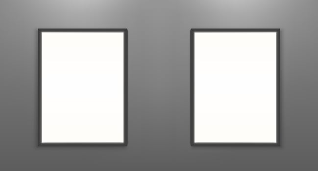 Blank movie posters mockup. White picture frames vector