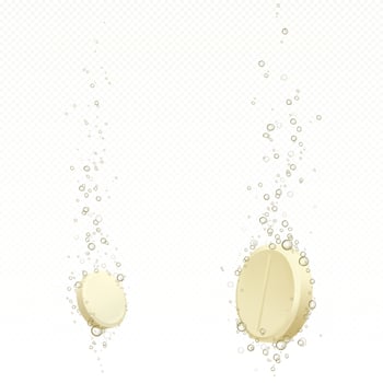 Effervescent soluble tablet with bubbles in water vector