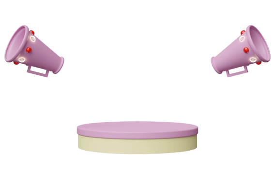 3d pink stage podium empty with megaphone or hand speaker isolated. online marketing shopping, promotion news for social media networks concept, 3d render illustration png