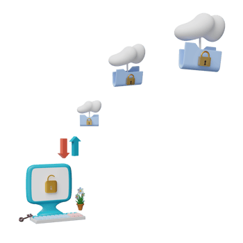 computer monitor with unlock ,lock, cloud folder isolated. Internet security or privacy protection or ransomware protect concept, 3d illustration or 3d render png