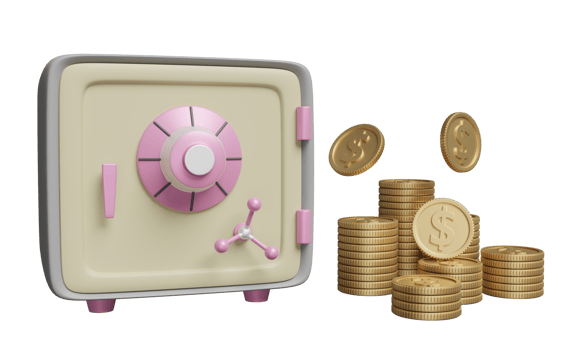 Safe box full of coins stack isolated. investment, saving money, business banking finance concept, 3d illustration or 3d render png