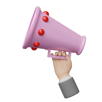 3d businessman hands holding pink megaphone or hand speaker isolated. online marketing shopping, promotion news for social media networks concept, 3d render illustration png