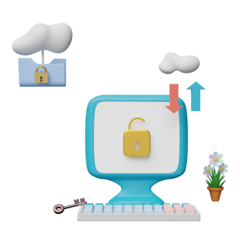 computer monitor with unlock, lock, cloud folder isolated. Internet security or privacy protection or ransomware protect concept, 3d illustration or 3d render png
