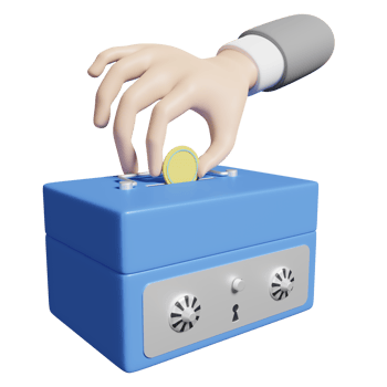 businessman hands holding coin with piggy bank or safe box isolated. saving money concept, 3d illustration or 3d render png