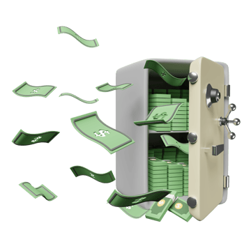 Safe box full of pile dollar banknote isolated. investment or business banking finance concept, 3d illustration, 3d render png