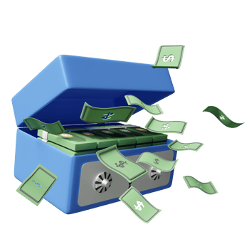 Safe box full or piggy bank of pile dollar banknote isolated. investment or business banking finance concept, 3d illustration, 3d render png